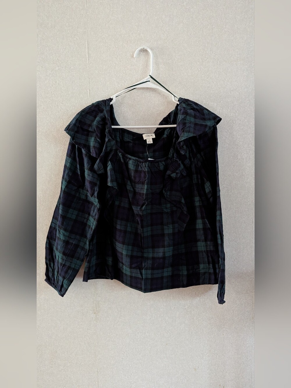 J.Crew Plaid Blouse with Ruffle Detail